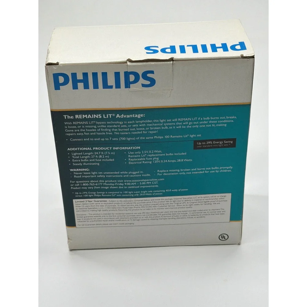 Philips Remains Lit 100‎ Clear Mini Lights White Wire Indoor Outdoor 24.7ft